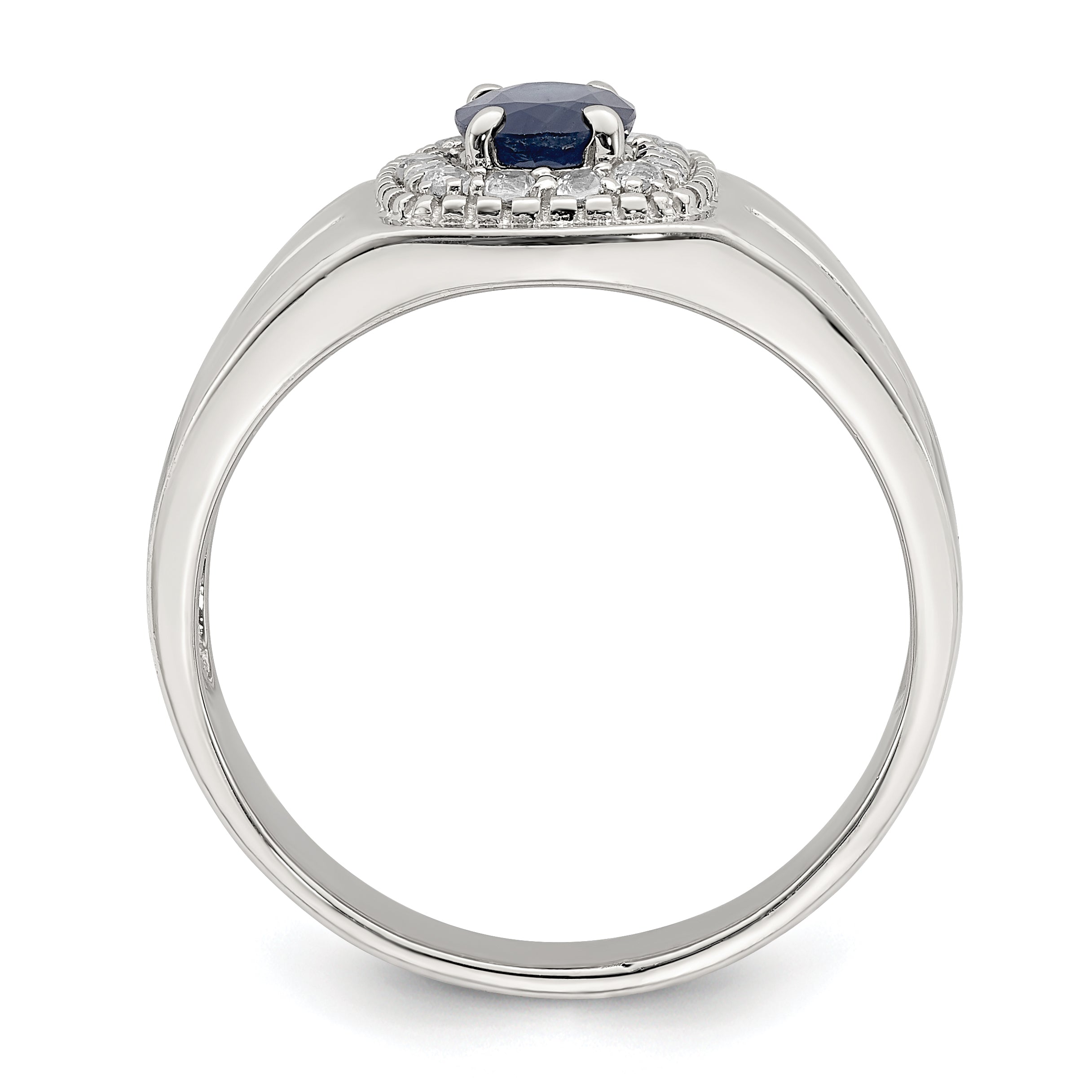 Sterling Silver Rhod-plated Men's Blue Sapphire and White Topaz Ring