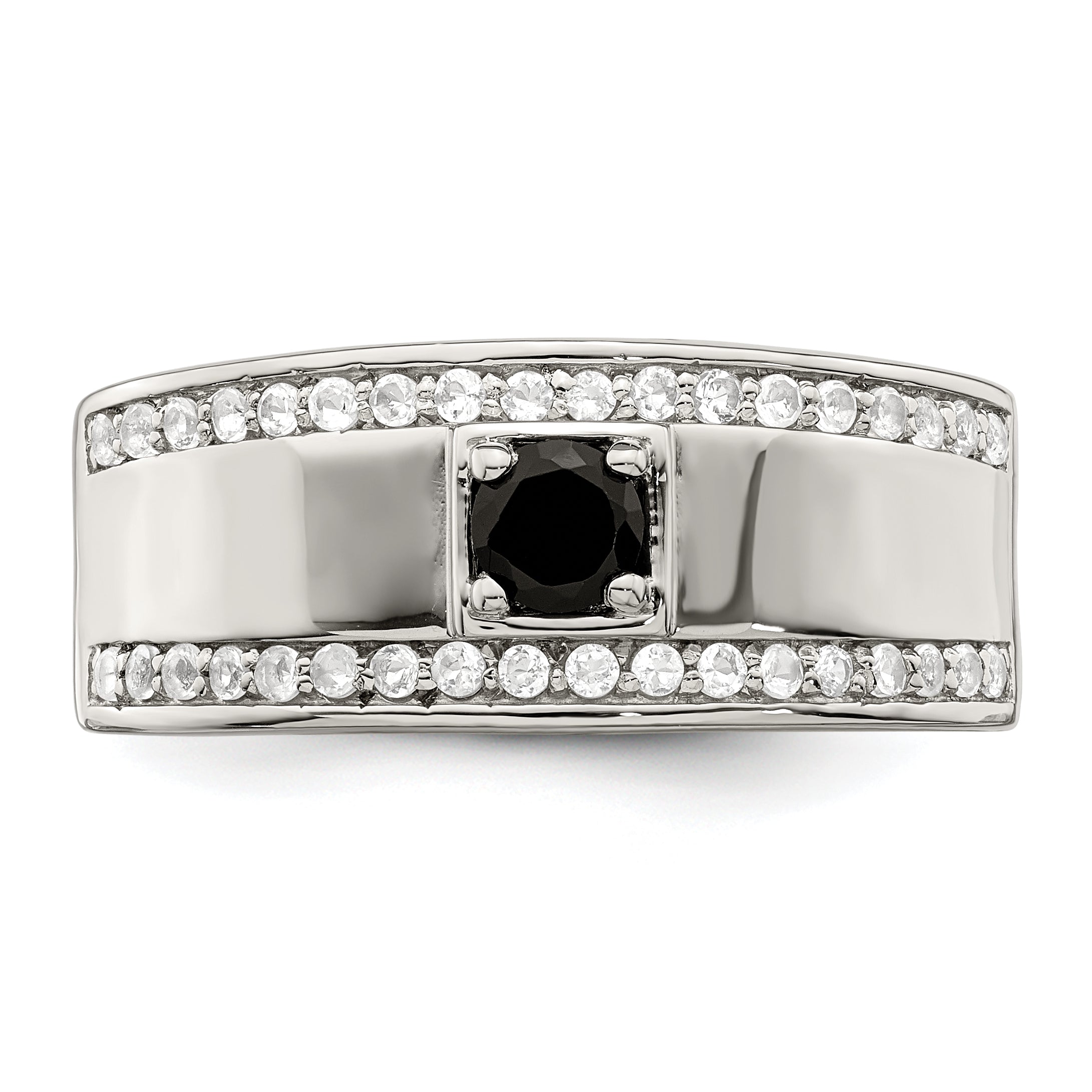 Sterling Silver Rhodium-plated Men's Onyx and White Topaz Ring