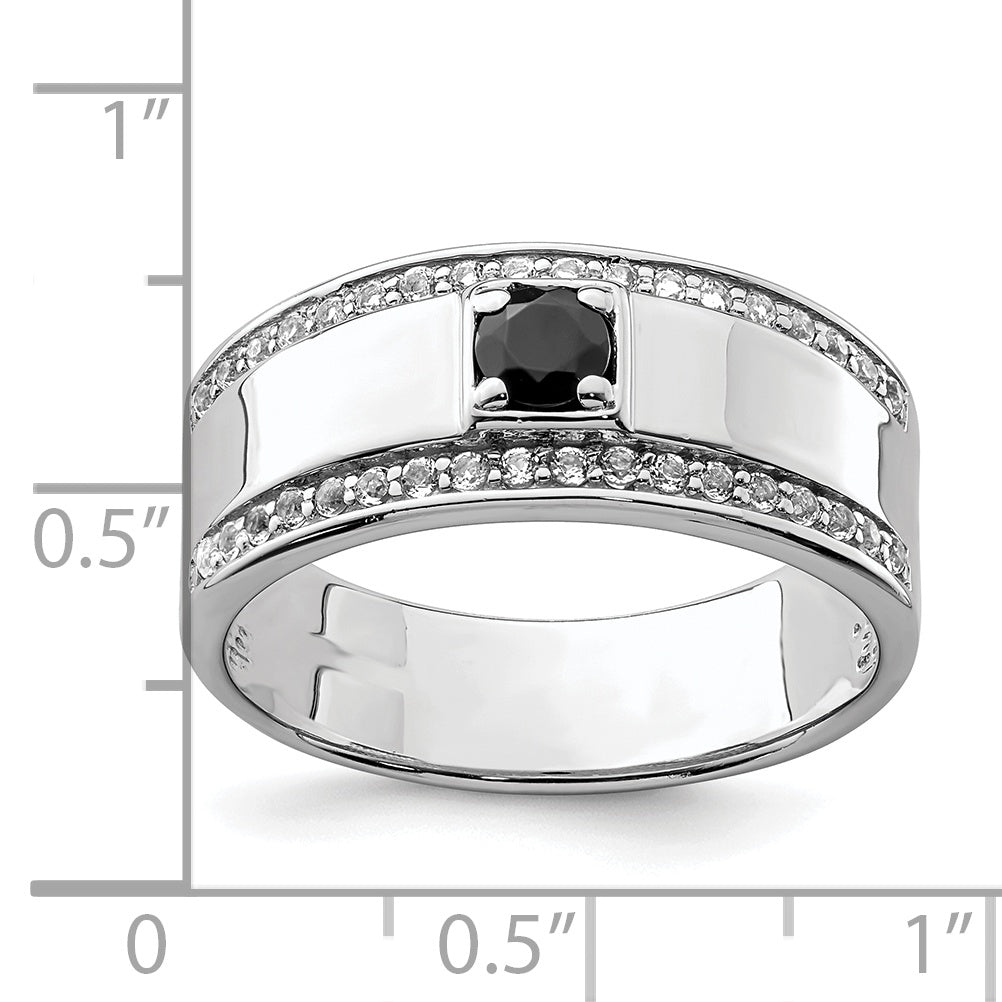 Sterling Silver Rhodium-plated Men's Onyx and White Topaz Ring