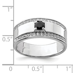 Sterling Silver Rhodium-plated Men's Onyx and White Topaz Ring