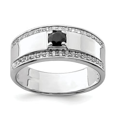 Sterling Silver Rhodium-plated Men's Onyx and White Topaz Ring