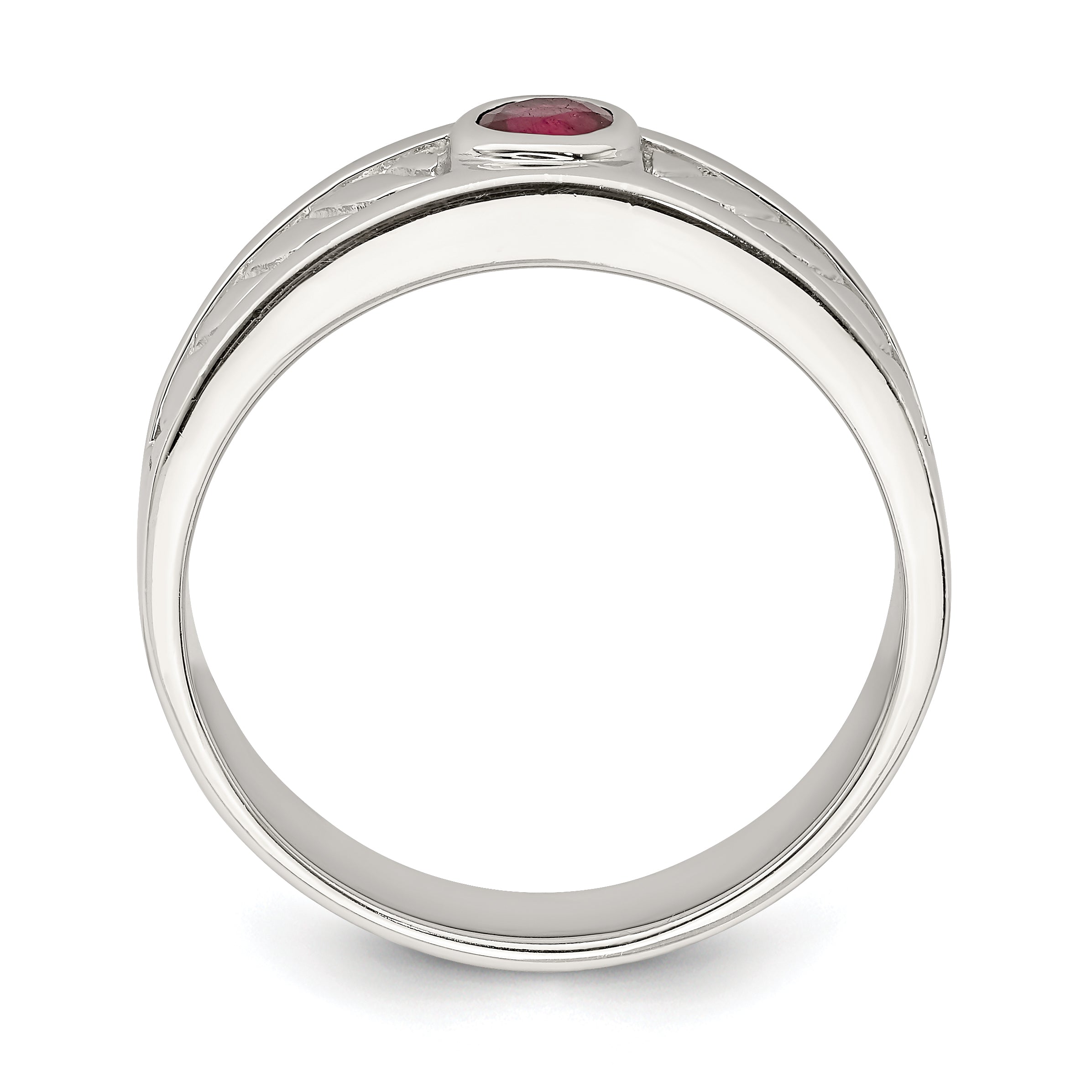 Sterling Silver Rhodium-plated Men's Ruby Ring