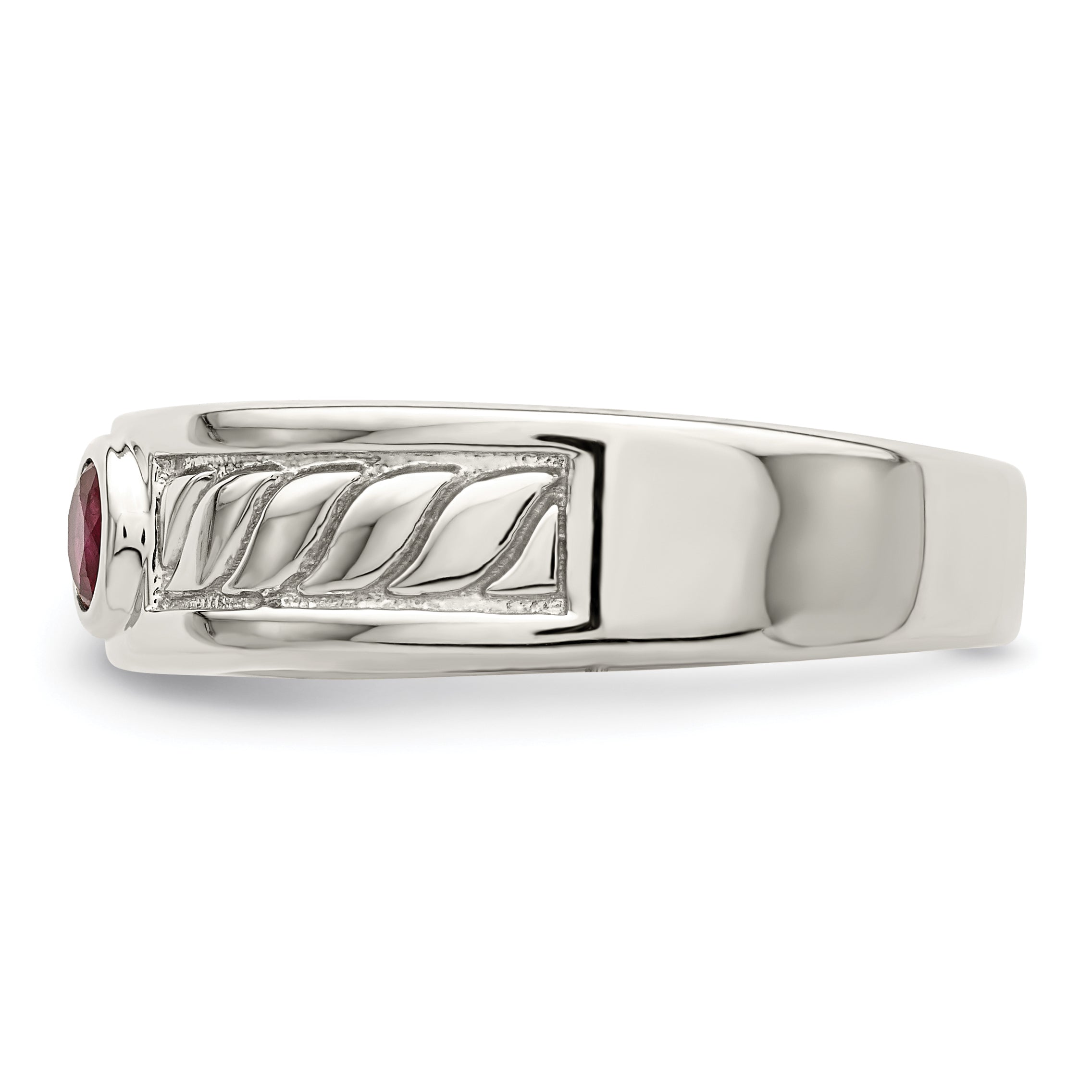 Sterling Silver Rhodium-plated Men's Ruby Ring