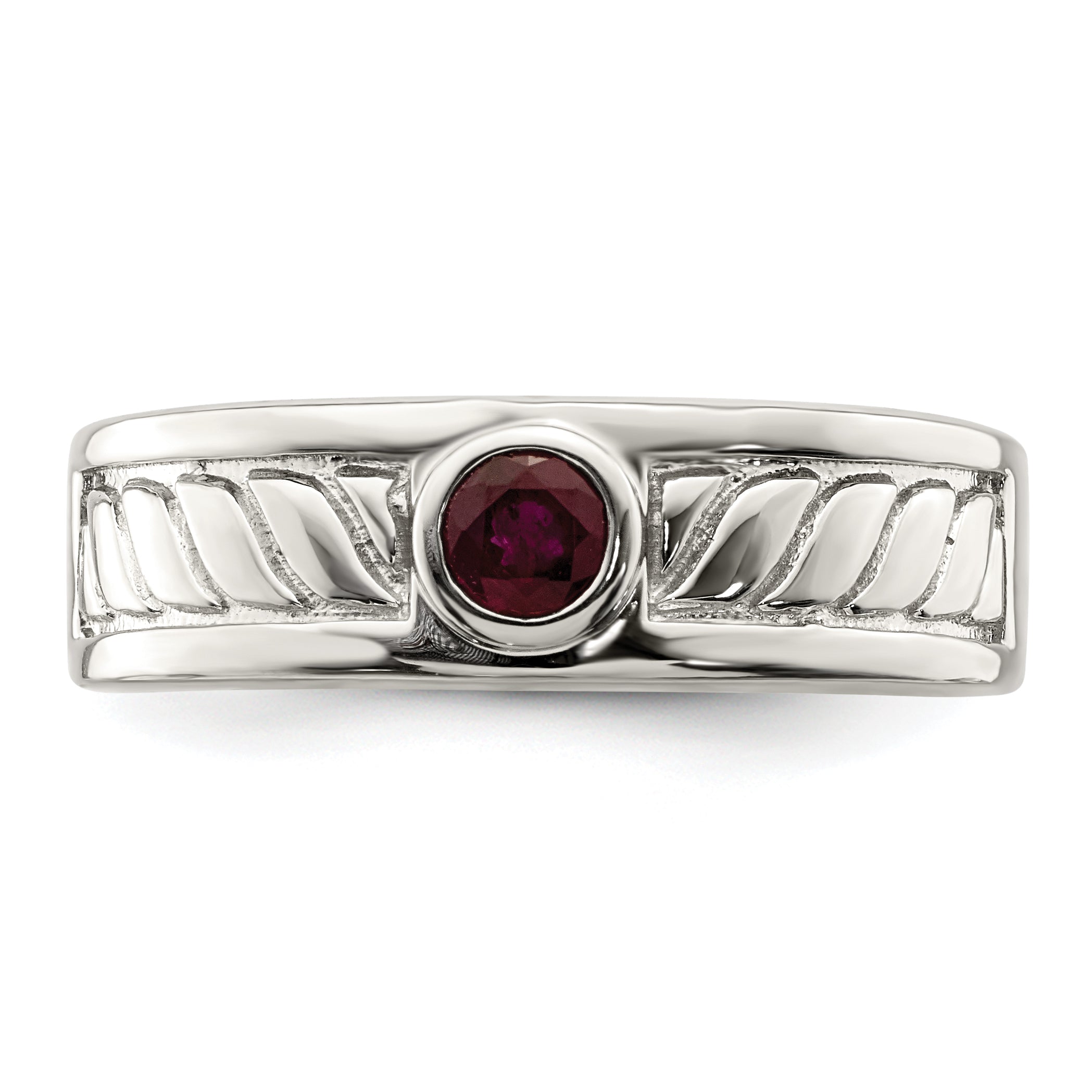 Sterling Silver Rhodium-plated Men's Ruby Ring