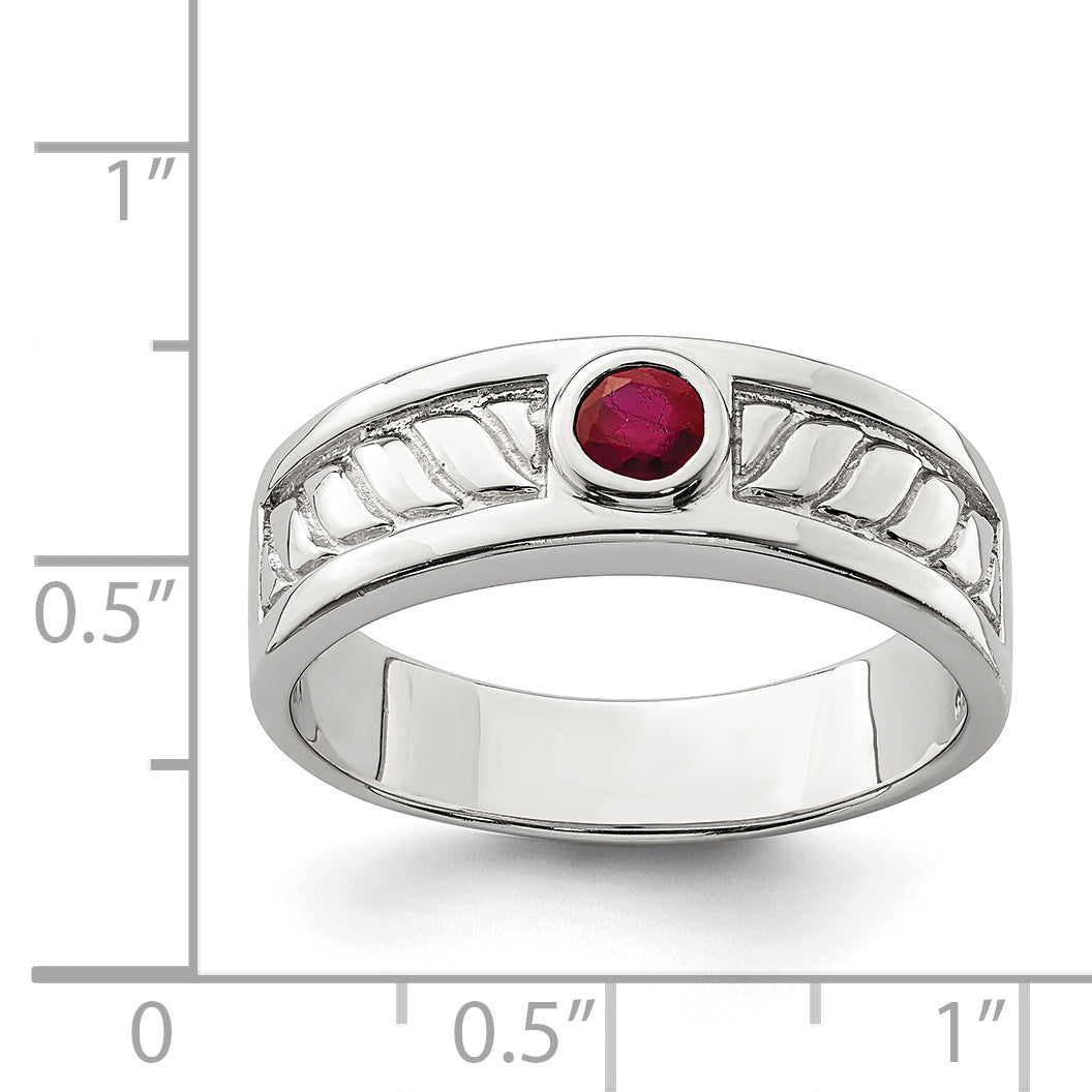 Sterling Silver Rhodium-plated Men's Ruby Ring