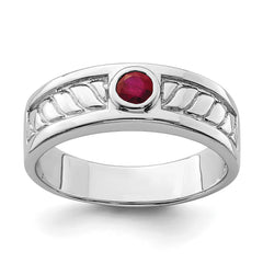 Sterling Silver Rhodium-plated Men's Ruby Ring