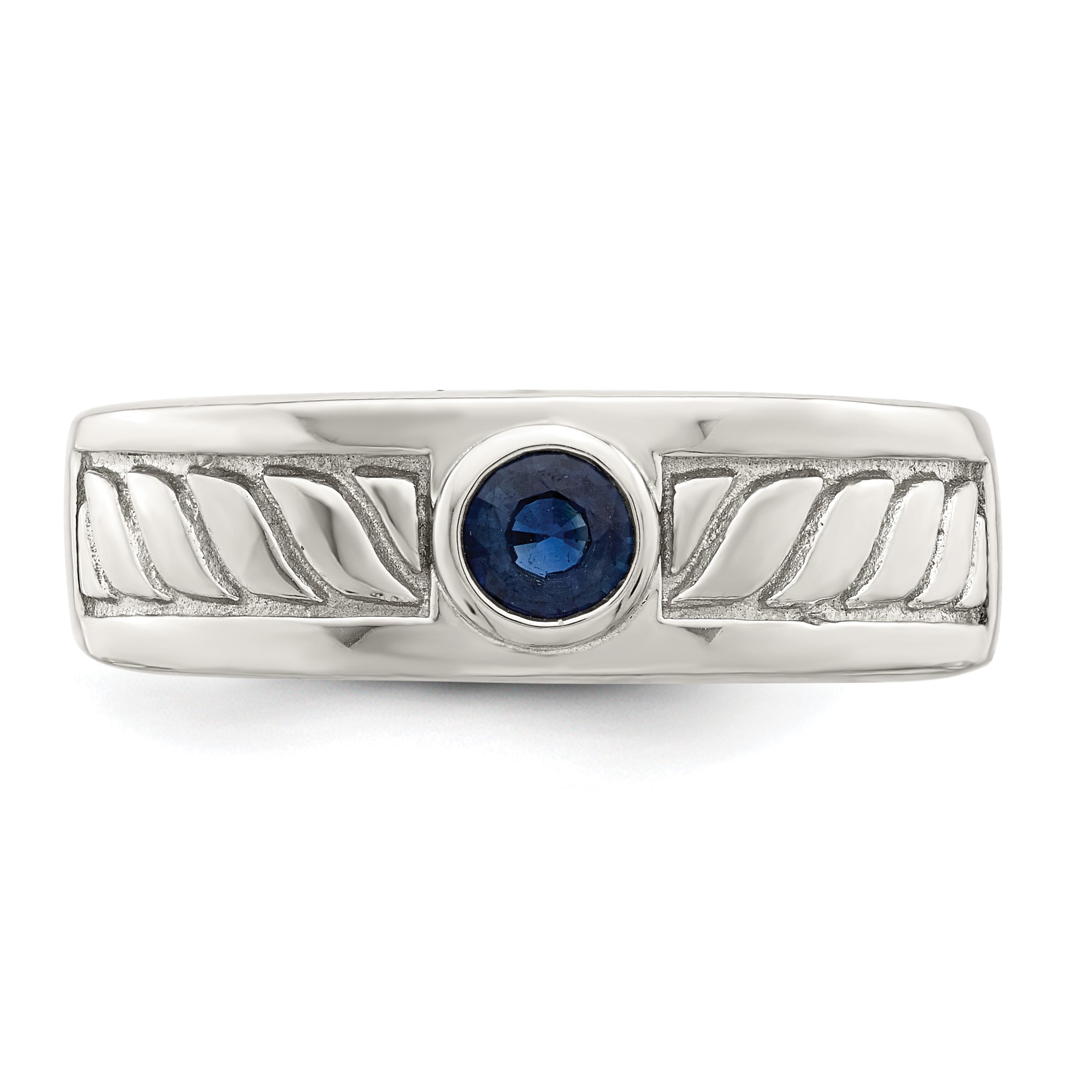 Sterling Silver Rhodium-plated Men's Blue Sapphire Ring