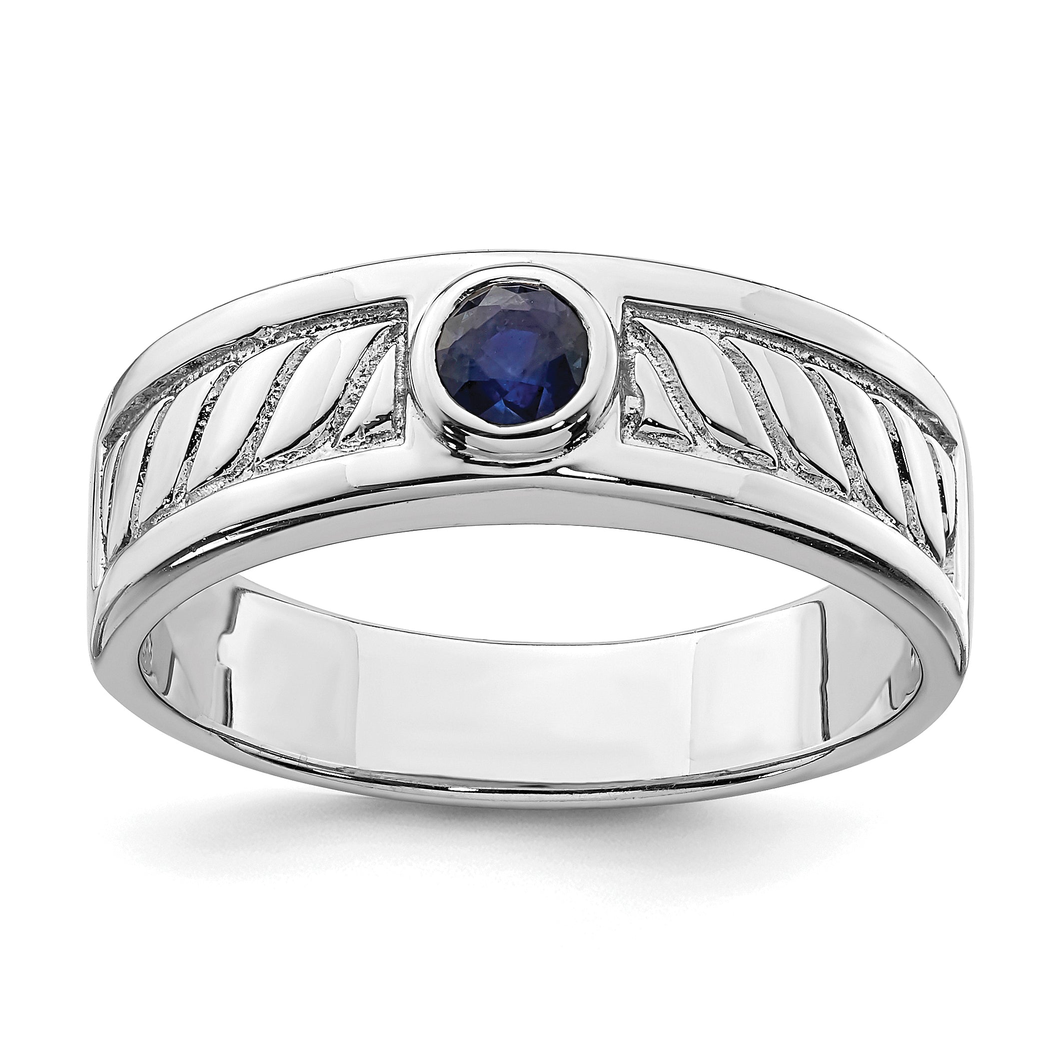 Sterling Silver Rhodium-plated Men's Blue Sapphire Ring