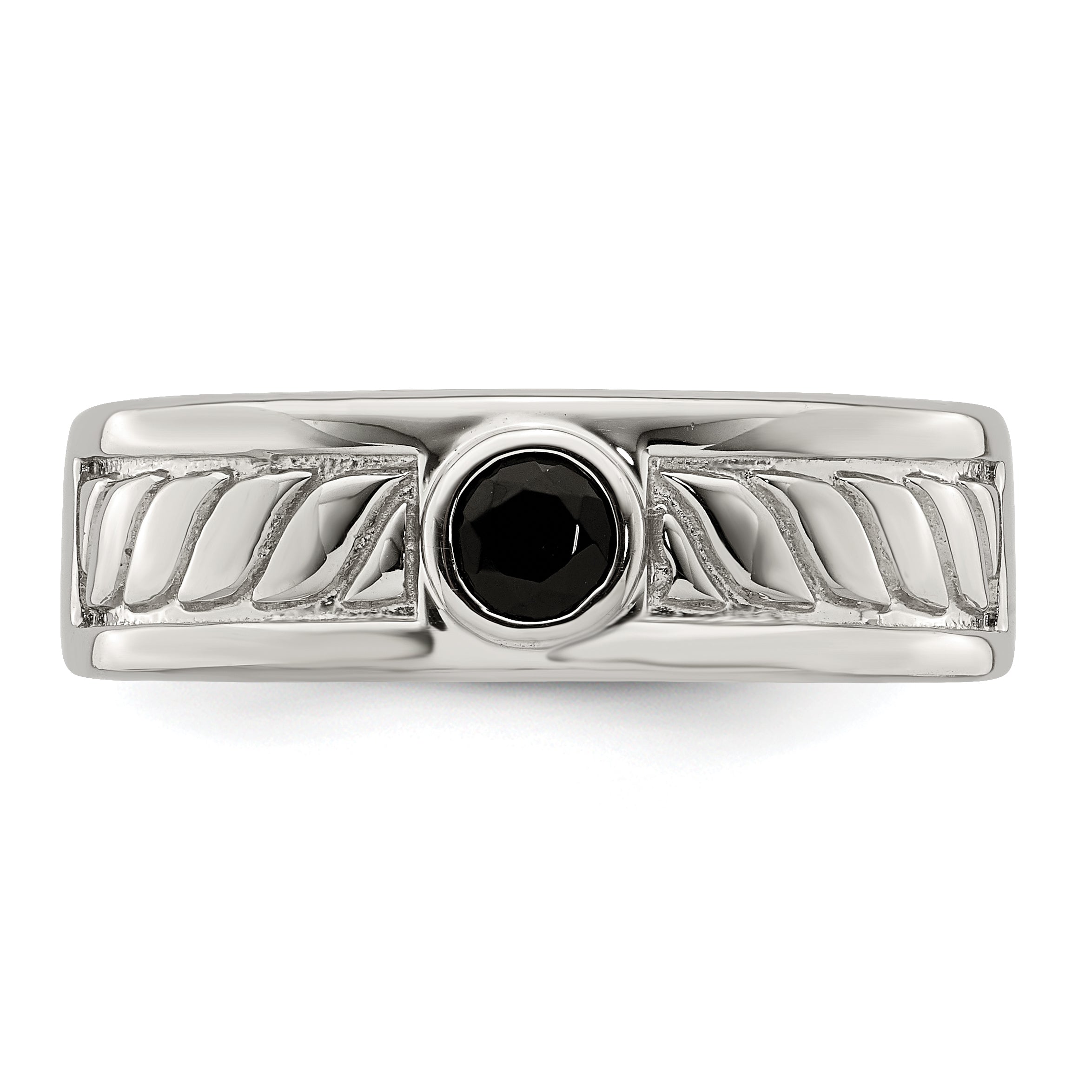 Sterling Silver Rhodium-plated Men's Onyx Ring