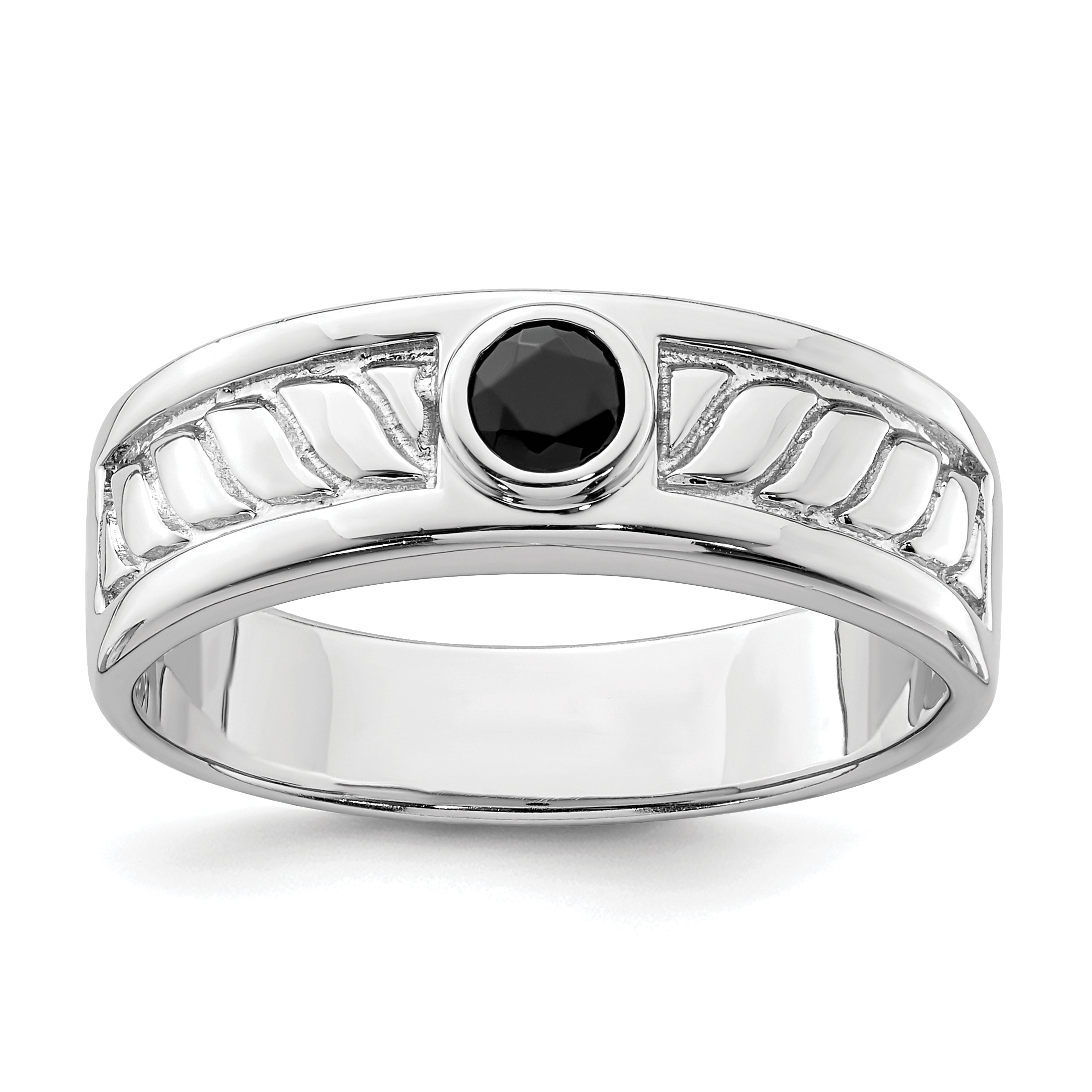 Sterling Silver Rhodium-plated Men's Onyx Ring