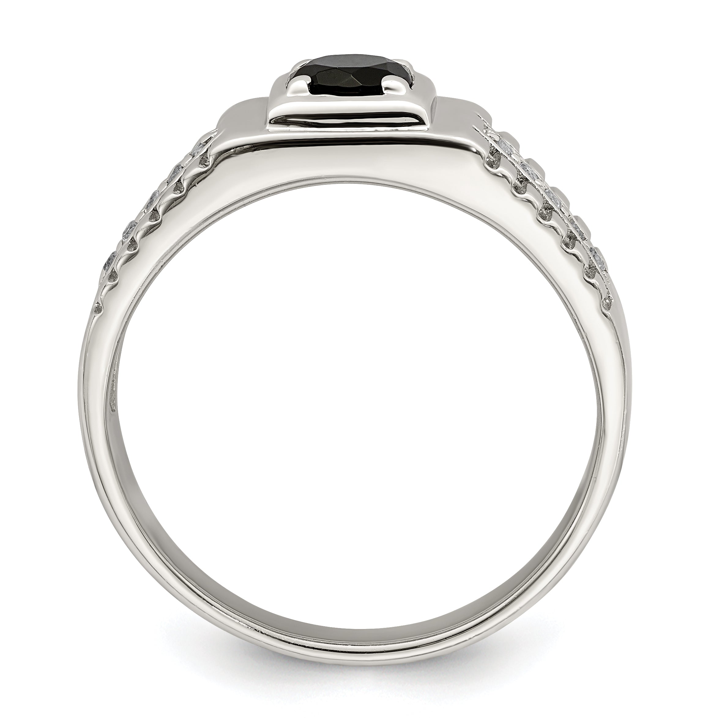 Sterling Silver Rhodium-plated Men's Onyx and White Topaz Ring