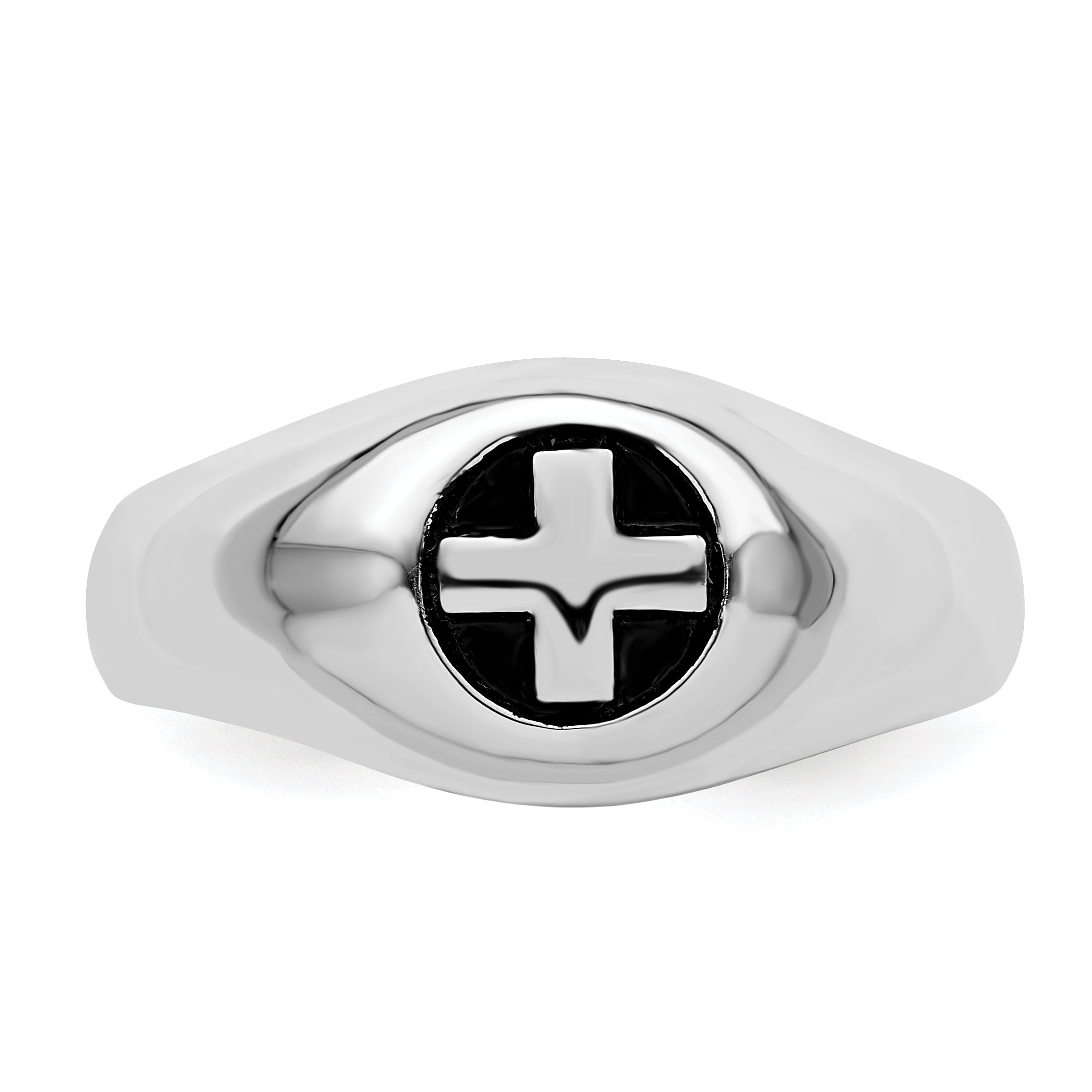 Sterling Silver Rhodium-plated & Antiqued Cross Ring