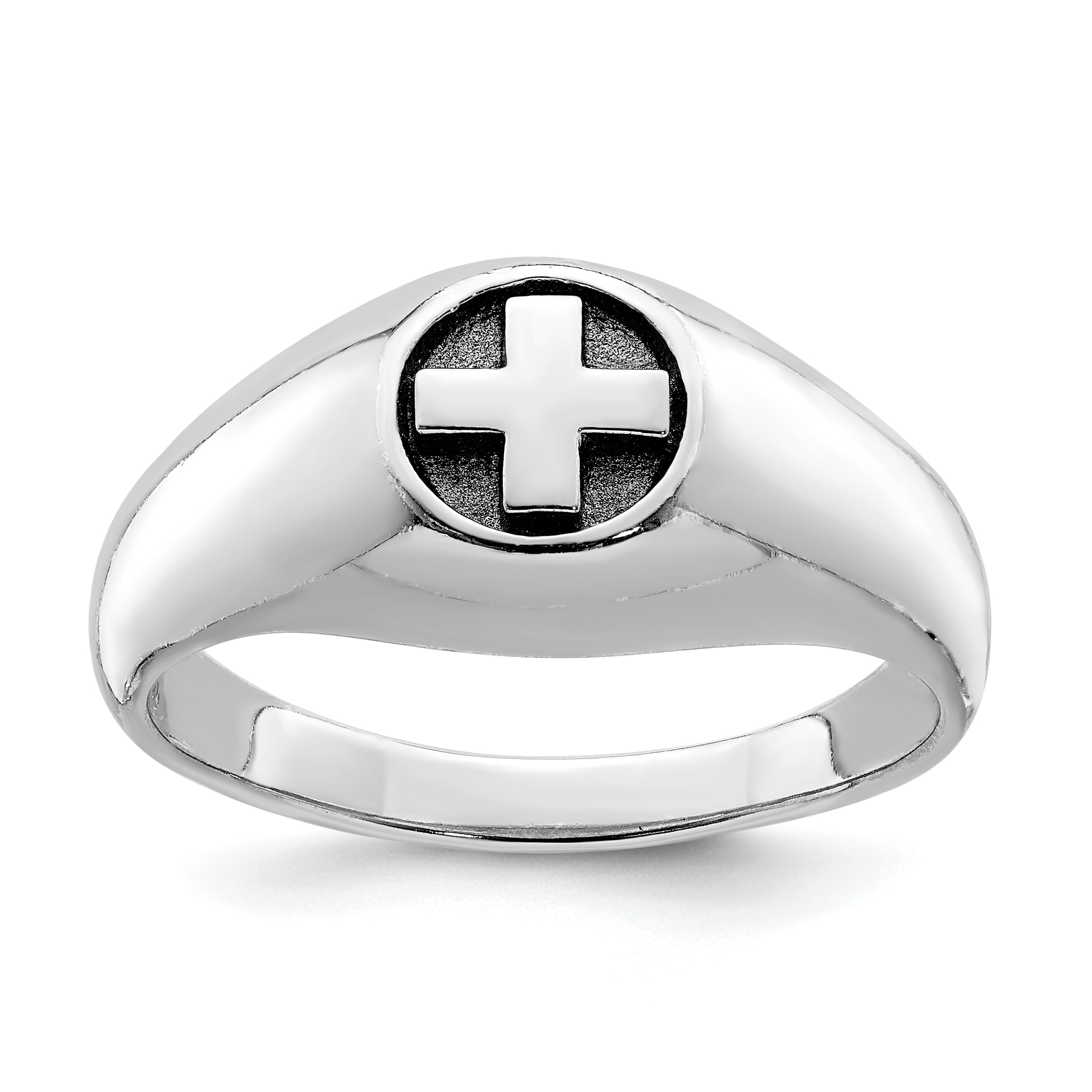 Sterling Silver Rhodium-plated & Antiqued Cross Ring