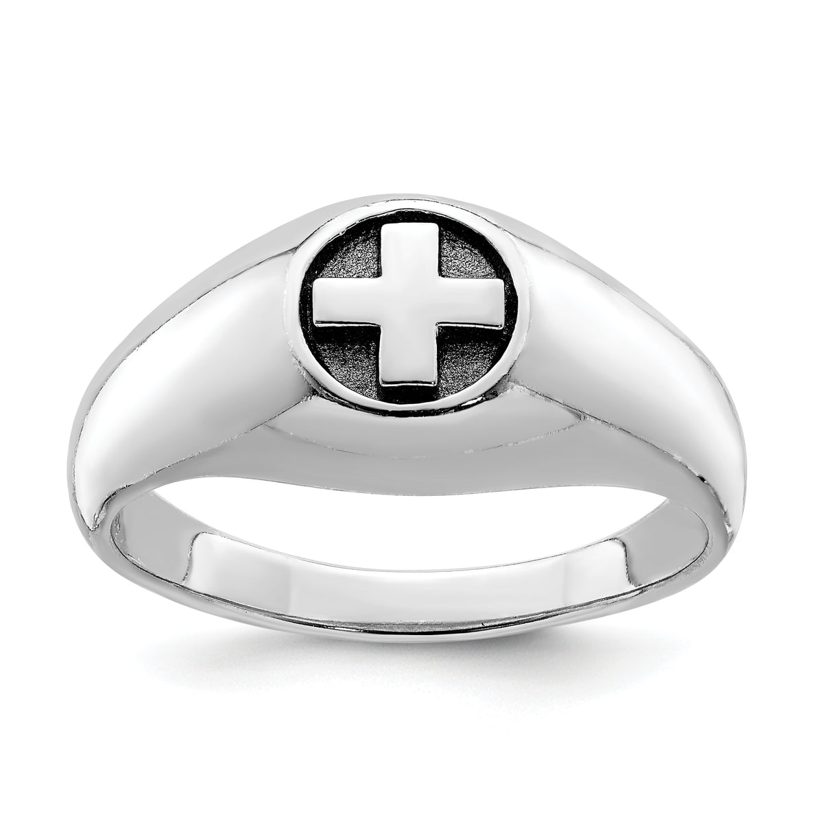 Sterling Silver Rhodium-plated & Antiqued Cross Ring