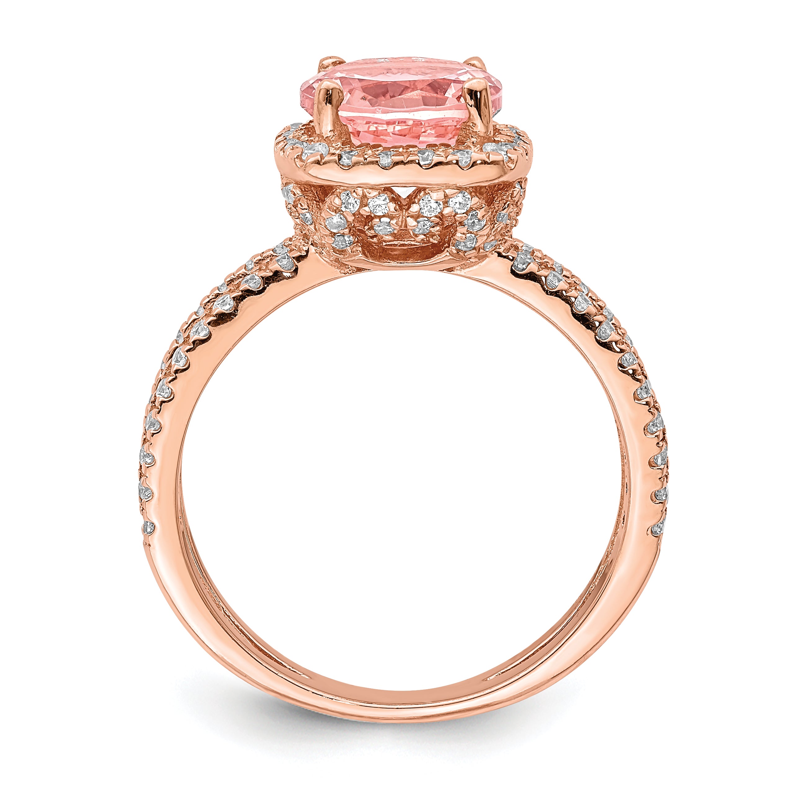 Sterling Silver Rose-tone Pink Center Nano Crystal & CZ Square Ring