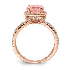 Sterling Silver Rose-tone Pink Center Nano Crystal & CZ Square Ring