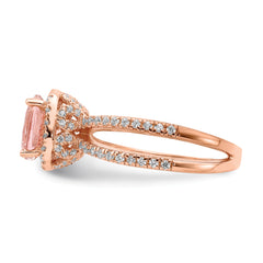 Sterling Silver Rose-tone Pink Center Nano Crystal & CZ Square Ring