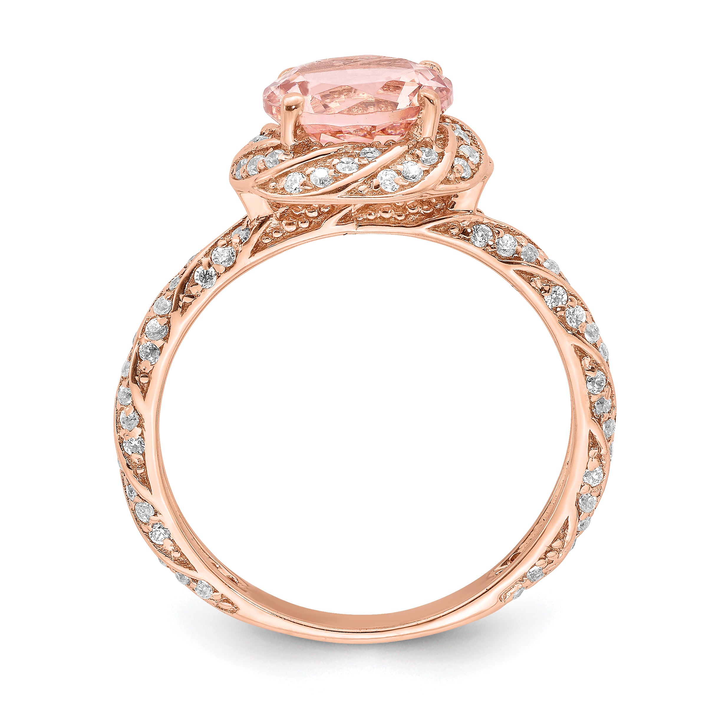 Sterling Silver Rose-tone White CZ and Pink Crystal Ring