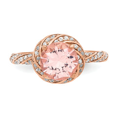 Sterling Silver Rose-tone White CZ and Pink Crystal Ring