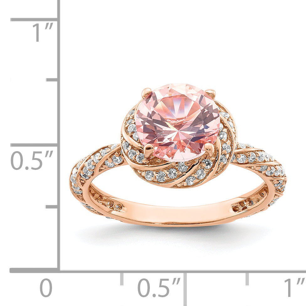 Sterling Silver Rose-tone White CZ and Pink Crystal Ring