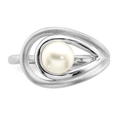 Sterling Silver Rhodium-plated Polished & Brushed (6-7mm) FWC Pearl Ring