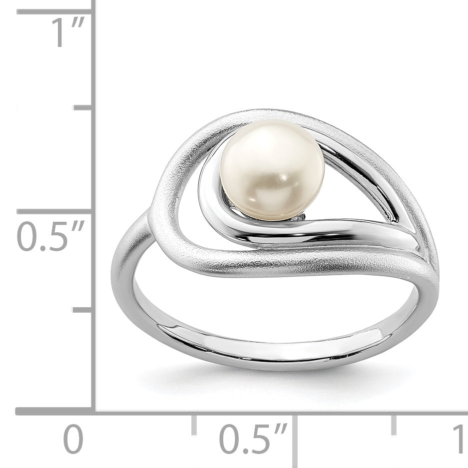 Sterling Silver Rhodium-plated Polished & Brushed (6-7mm) FWC Pearl Ring