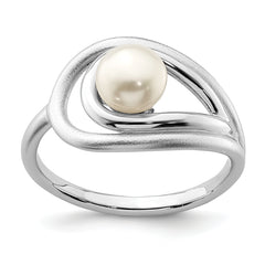 Sterling Silver Rhodium-plated Polished & Brushed (6-7mm) FWC Pearl Ring