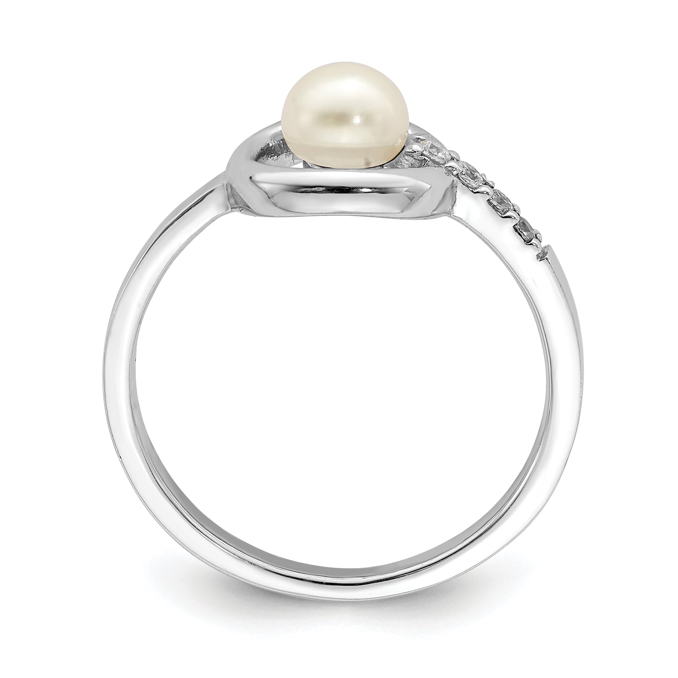 Sterling Silver Rhodium-plated CZ 5-6mm Button FWC Pearl in Circle Ring