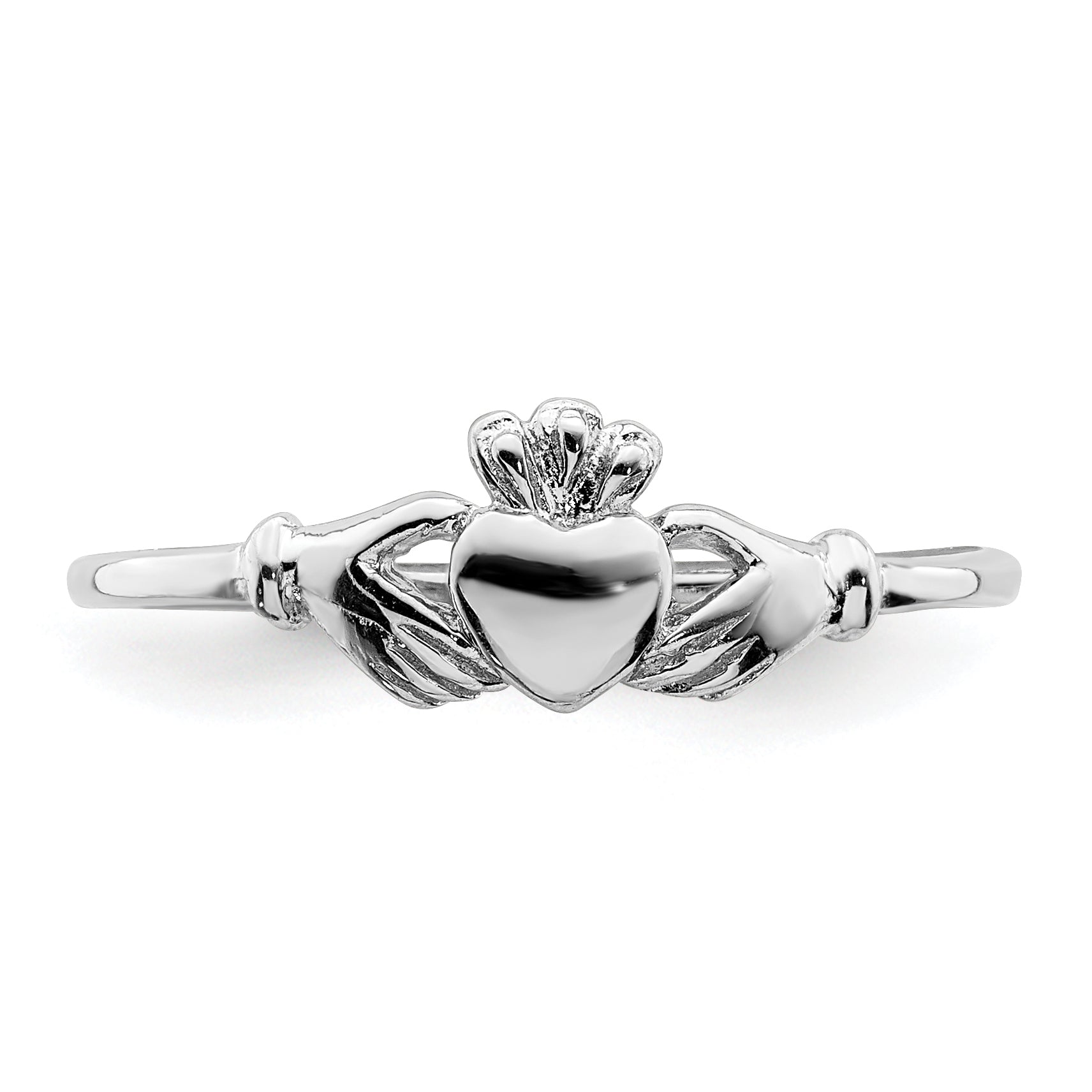 Sterling Silver Rhodium-plated Claddagh Ring