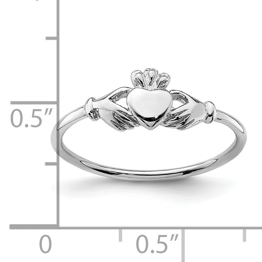 Sterling Silver Rhodium-plated Claddagh Ring