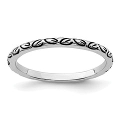 Sterling Silver Rhodium-plated Antiqued Leaf Band