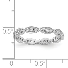 Sterling Silver Rhodium-plated Fancy Scalloped CZ Band