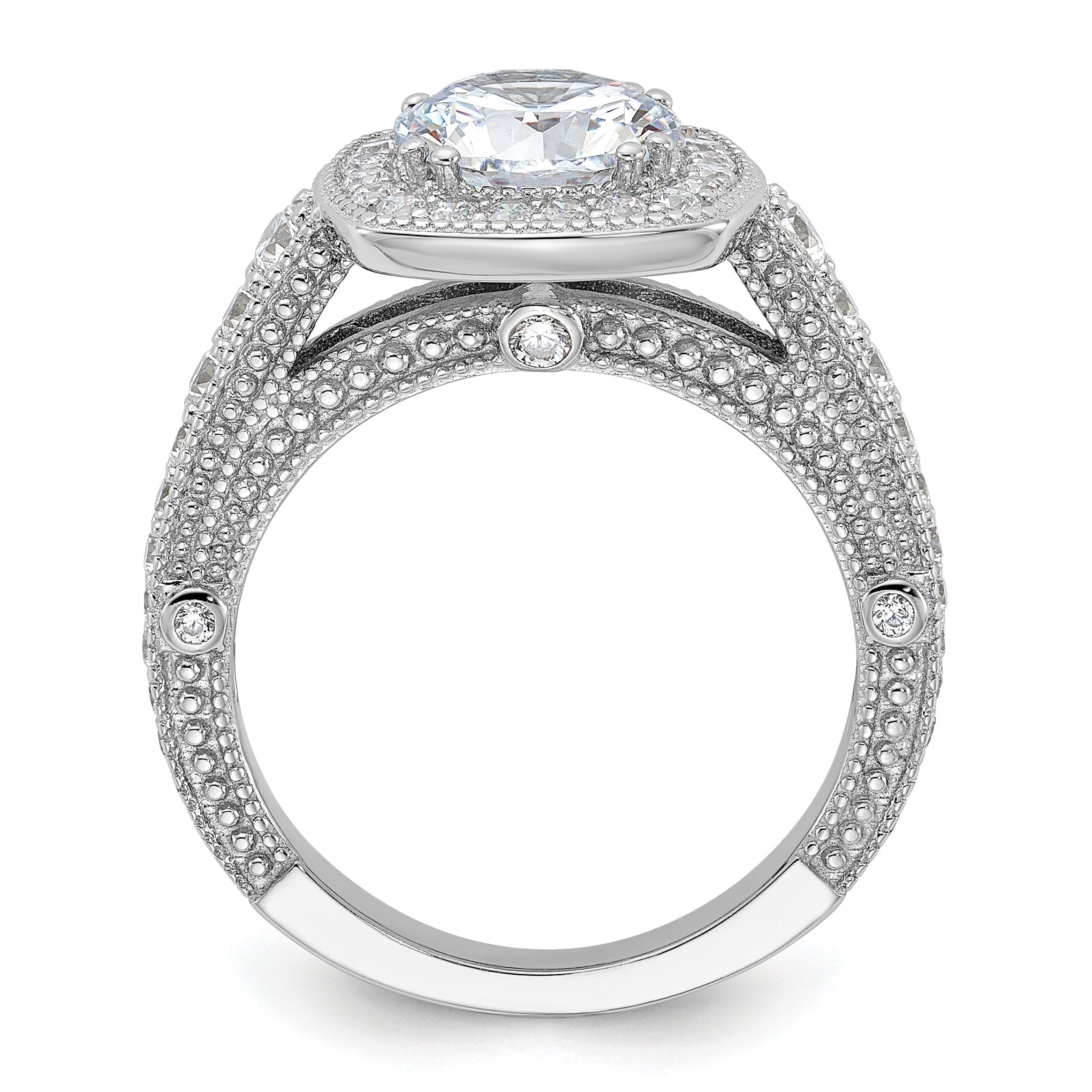 Sterling Silver Rhodium-plated 8mm Center CZ Halo Ring