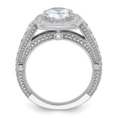 Sterling Silver Rhodium-plated 8mm Center CZ Halo Ring