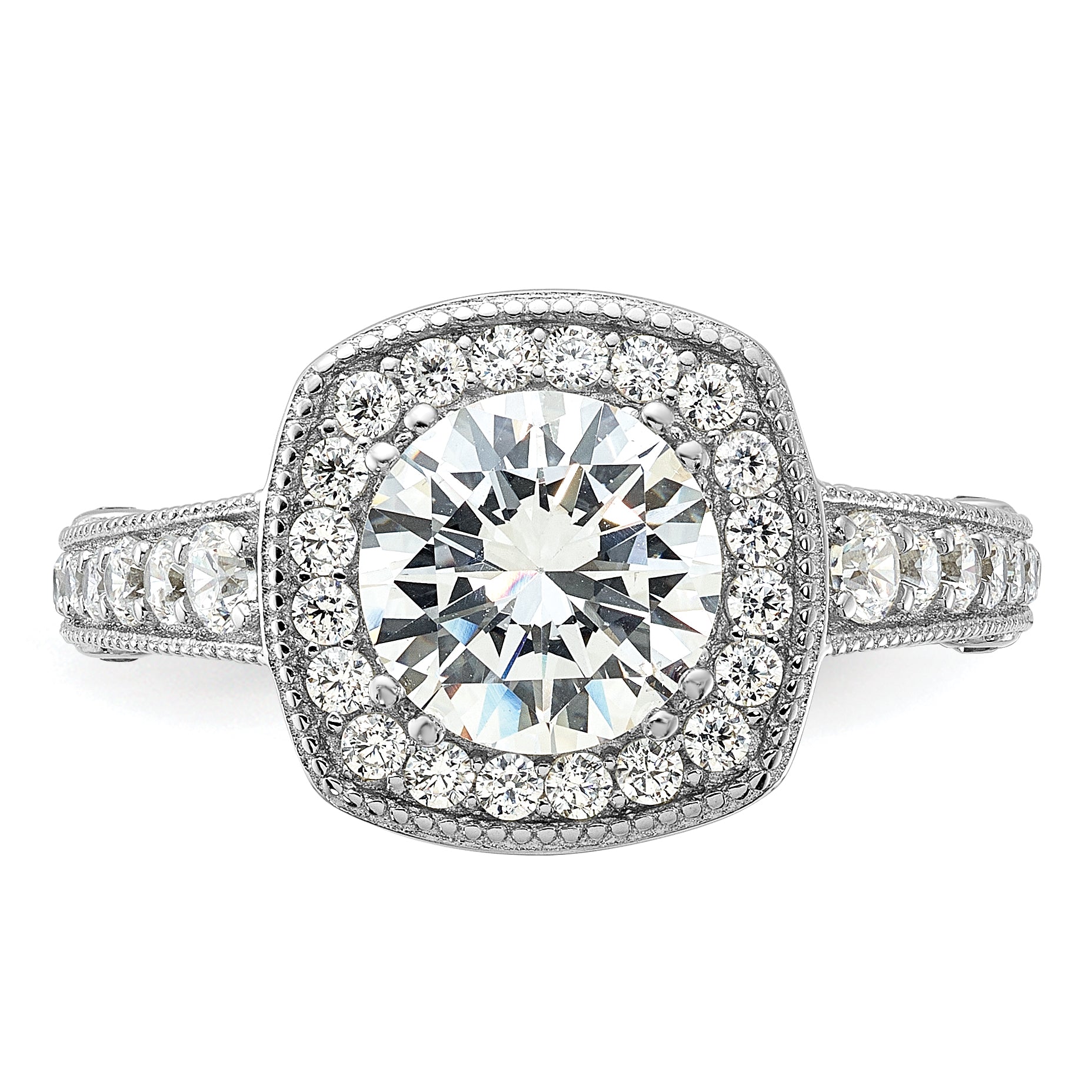 Sterling Silver Rhodium-plated 8mm Center CZ Halo Ring