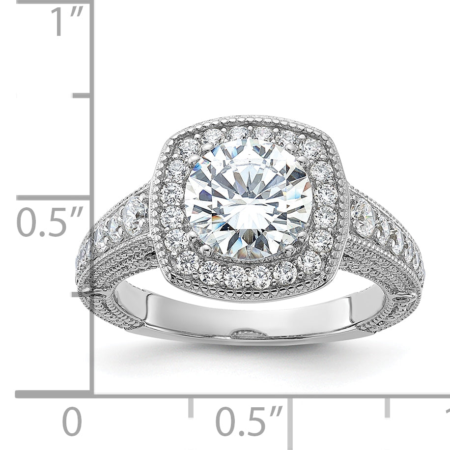 Sterling Silver Rhodium-plated 8mm Center CZ Halo Ring