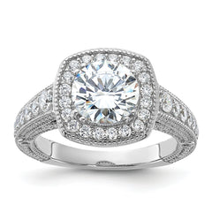 Sterling Silver Rhodium-plated 8mm Center CZ Halo Ring