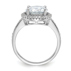 Sterling Silver Rhodium-plated 8mm Center Halo CZ Ring