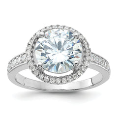 Sterling Silver Rhodium-plated 8mm Center Halo CZ Ring