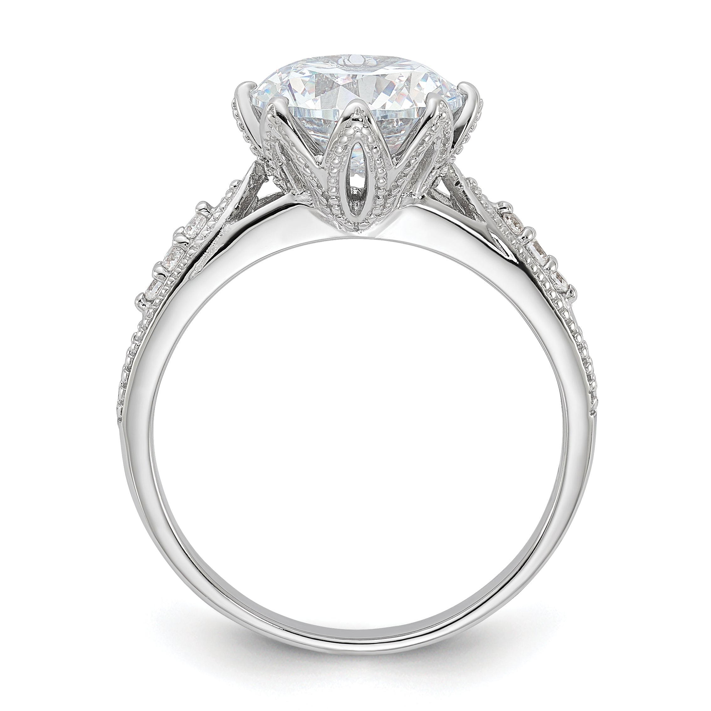 Sterling Silver Rhodium-plated 9mm CZ Ring