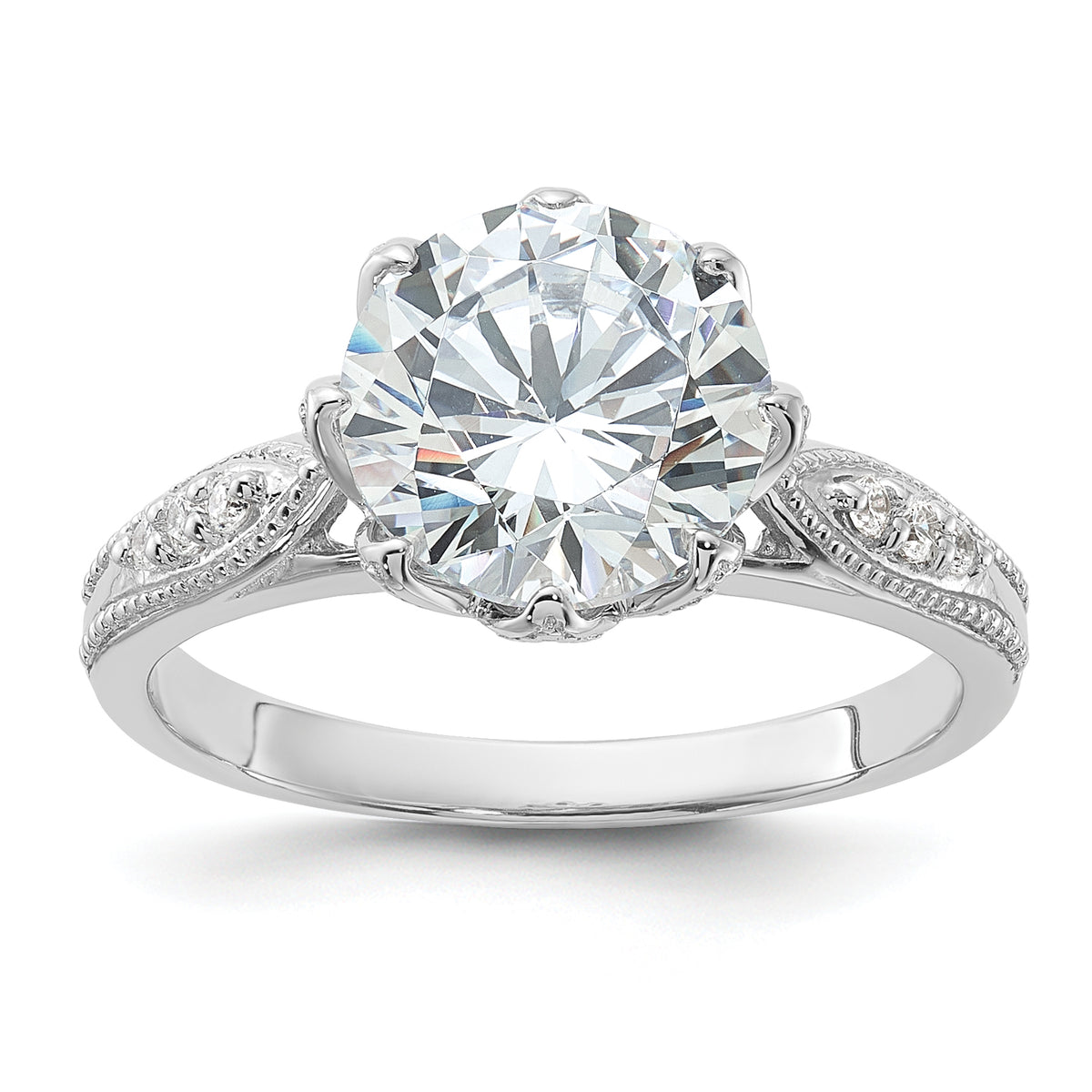 Sterling Silver Rhodium-plated 9mm CZ Ring