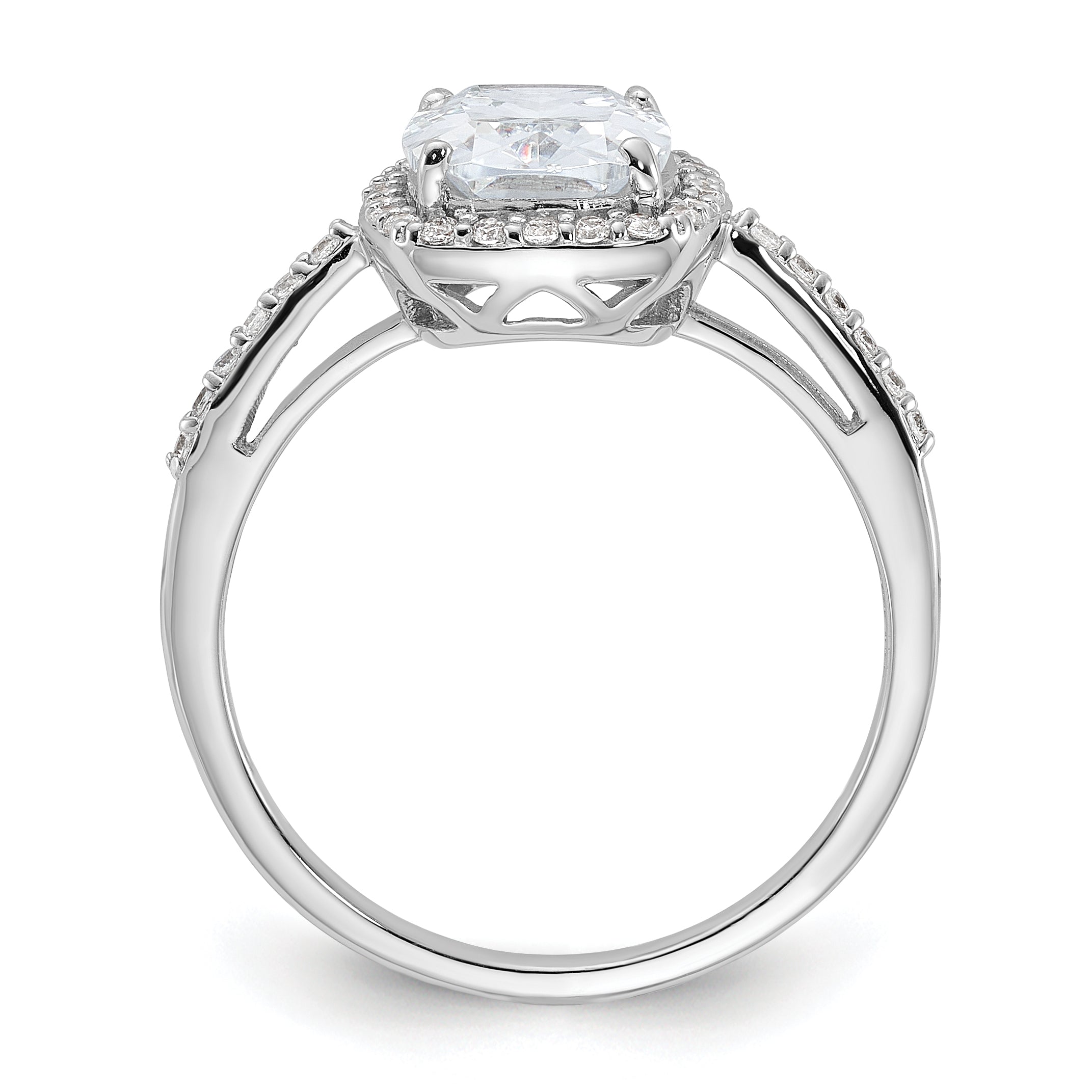 Sterling Silver Rhodium-plated 9x7 Cushion CZ Ring