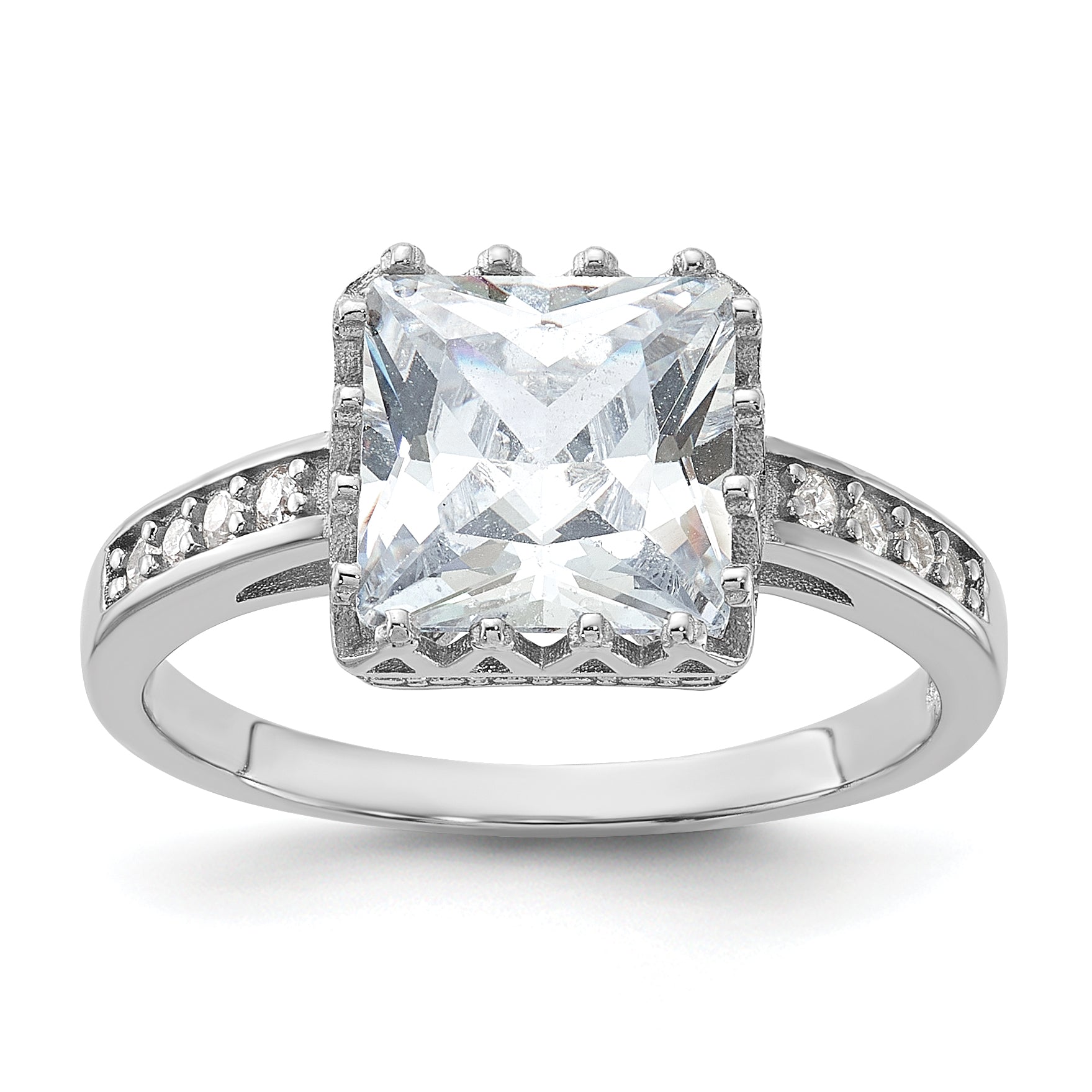 Sterling Silver Rhodium-plated Polished CZ Ring