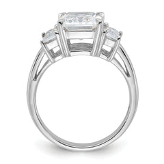 Sterling Silver Rhodium-plated Emerald-cut CZ 3-stone Ring