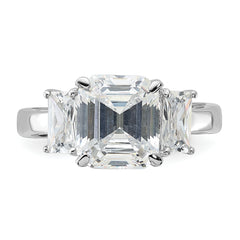 Sterling Silver Rhodium-plated Emerald-cut CZ 3-stone Ring