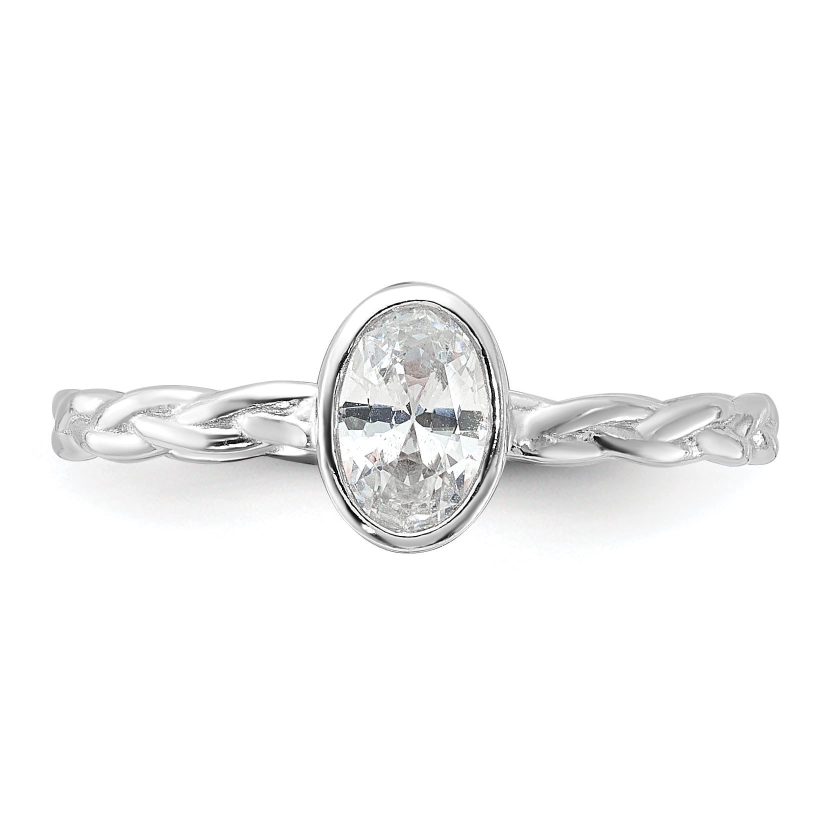 Sterling Silver Rhodium Plated CZ Braided Ring