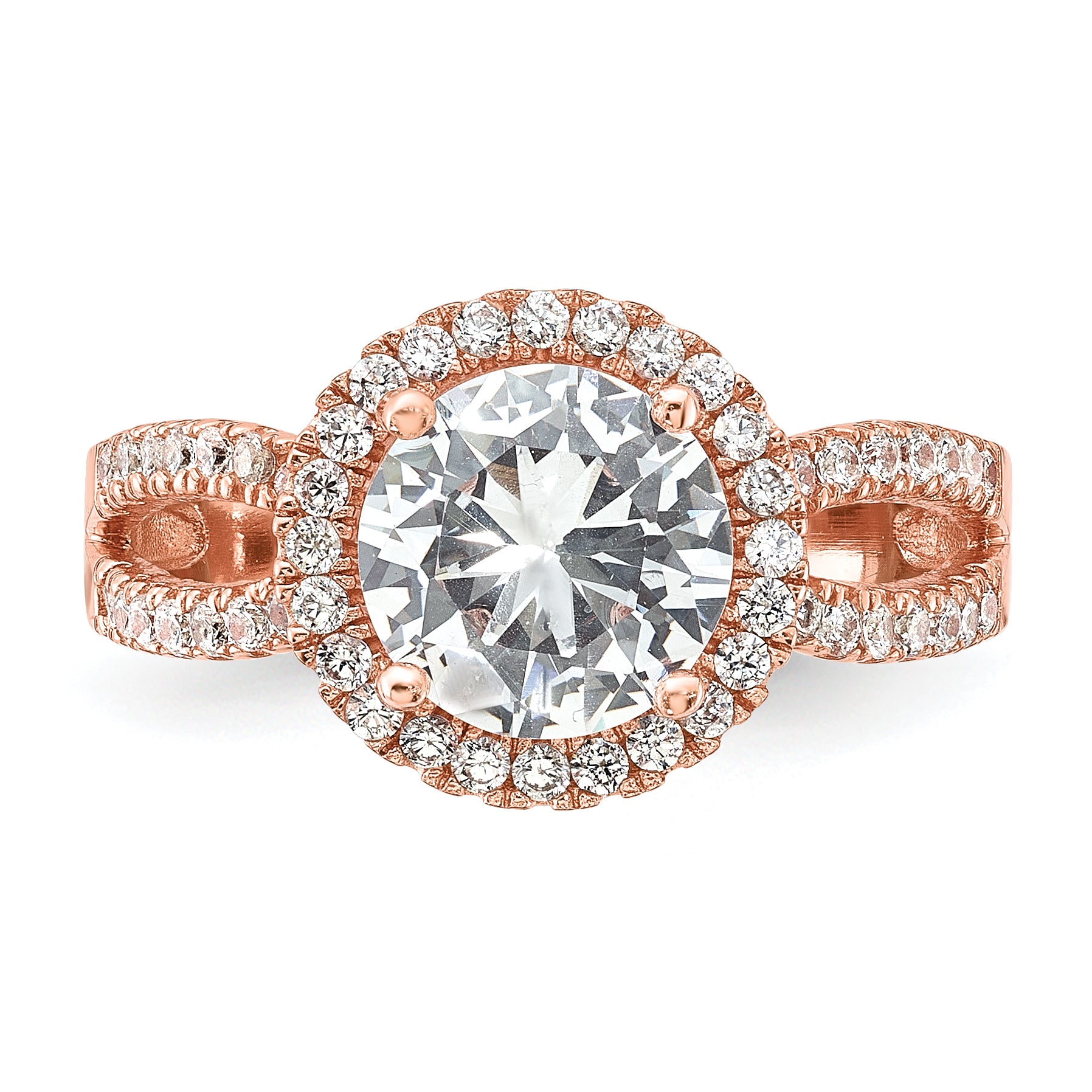 Sterling Silver Rose-tone 8mm Center CZ Halo Ring