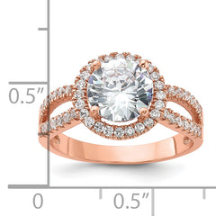 Sterling Silver Rose-tone 8mm Center CZ Halo Ring