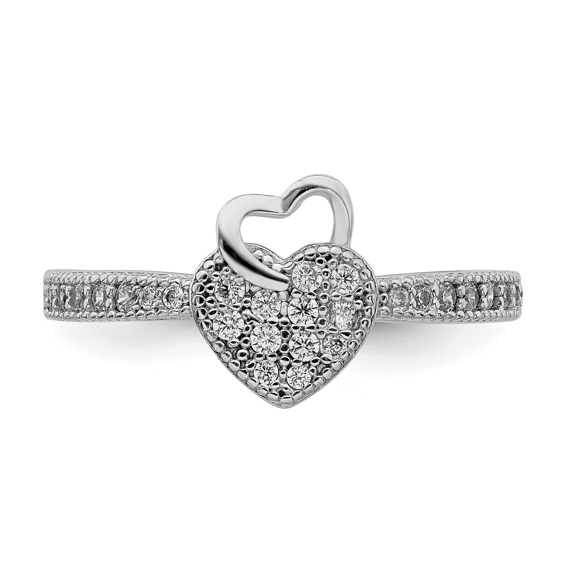 Sterling Silver Hearts Rhodium plated CZ Ring