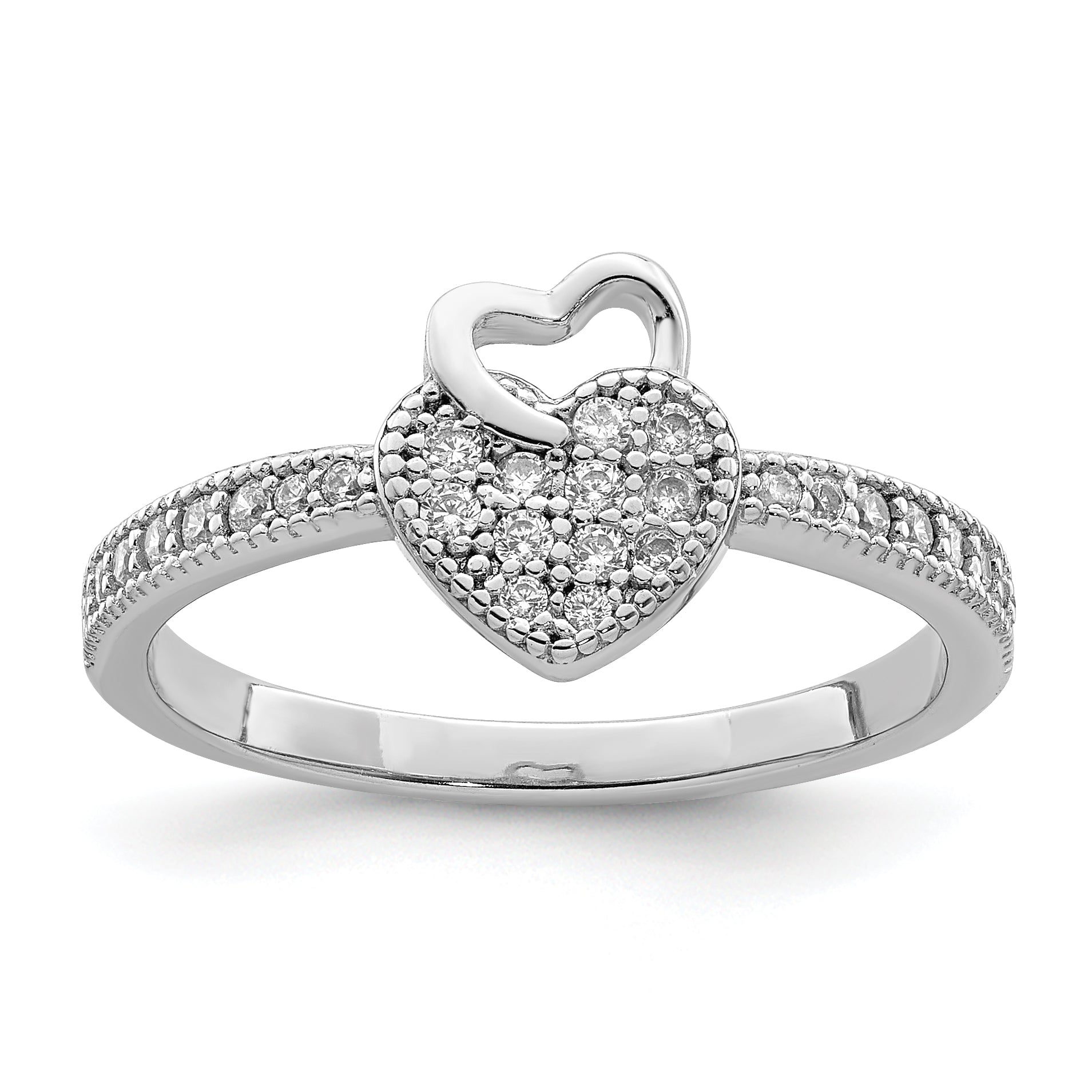 Sterling Silver Hearts Rhodium plated CZ Ring